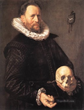  hombre Pintura - Retrato de un hombre sosteniendo una calavera Siglo de oro holandés Frans Hals